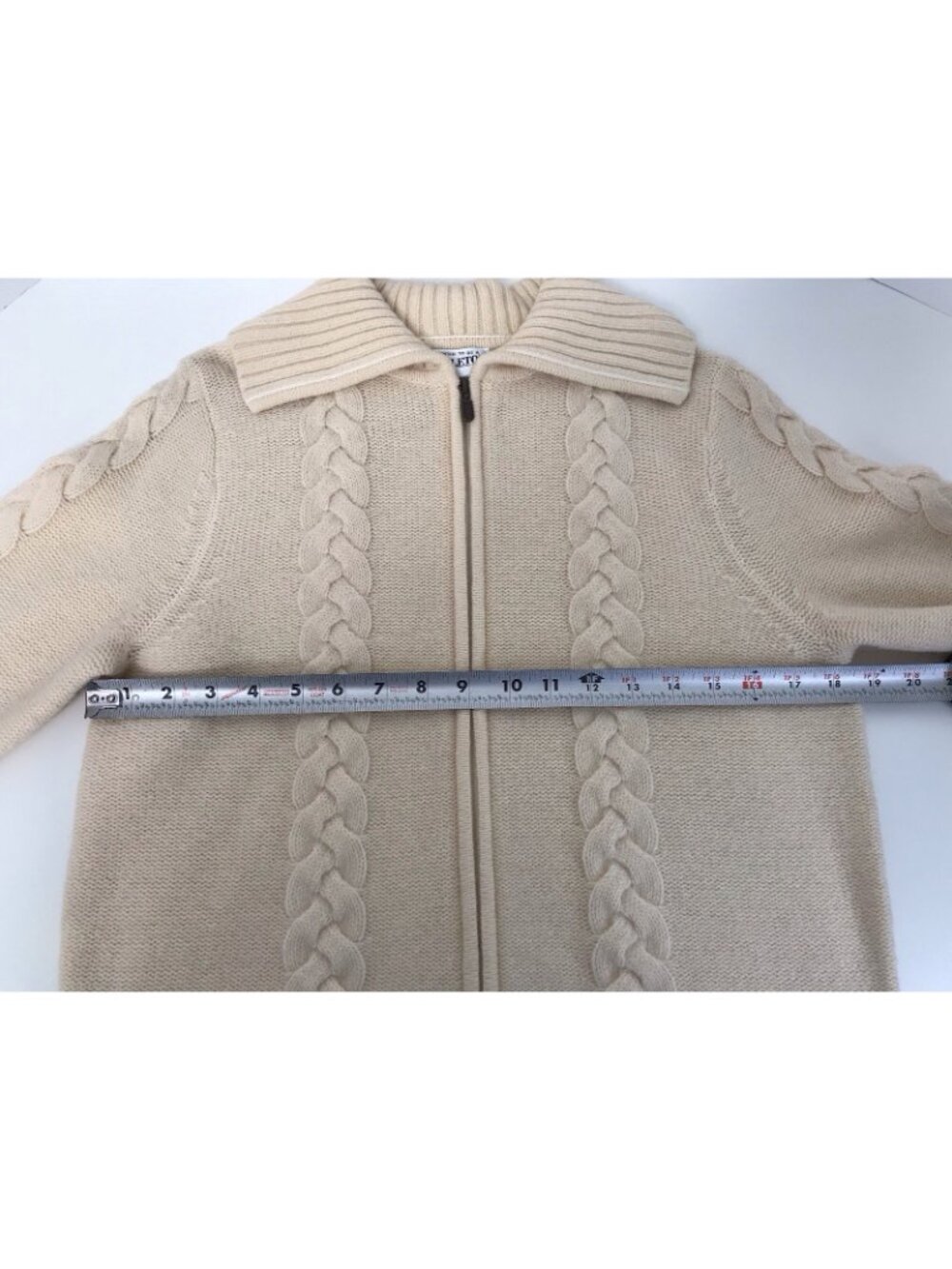 Pendleton 100% Lambswool Full Zip Cable Knit Ladies Sweater Cream Size Small - Picture 9 of 13